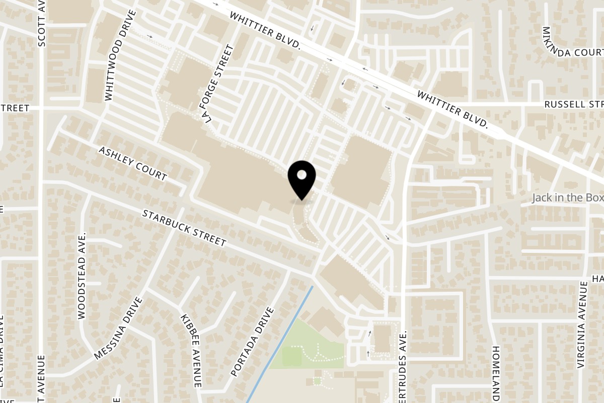 Map showing the location of Tony's Pizza on 15624 Whittwood Ln Space 15 in Whittier